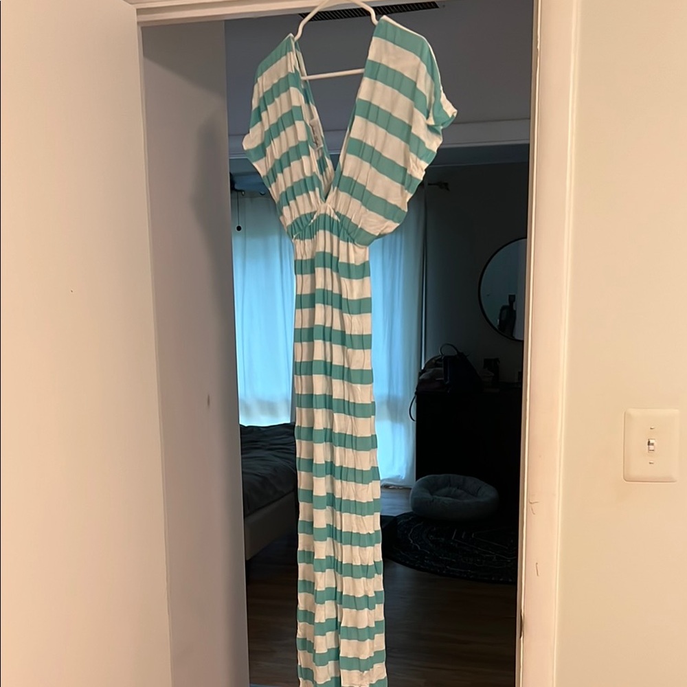 Striped coverup Dress in Teal and White